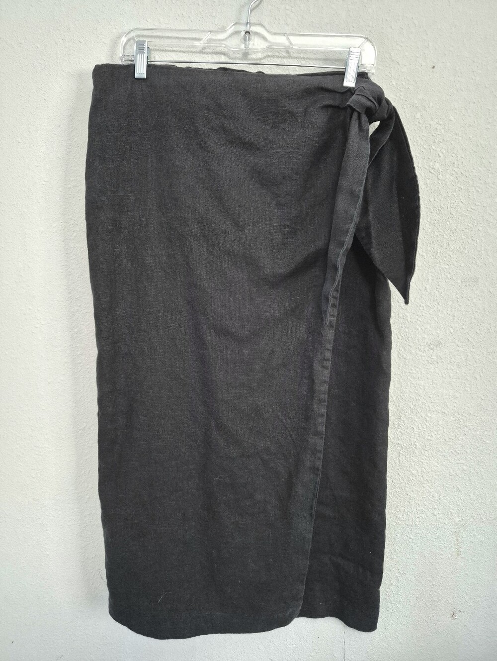 MNG 100% Linen Wrap Black Midi Skirt XXL